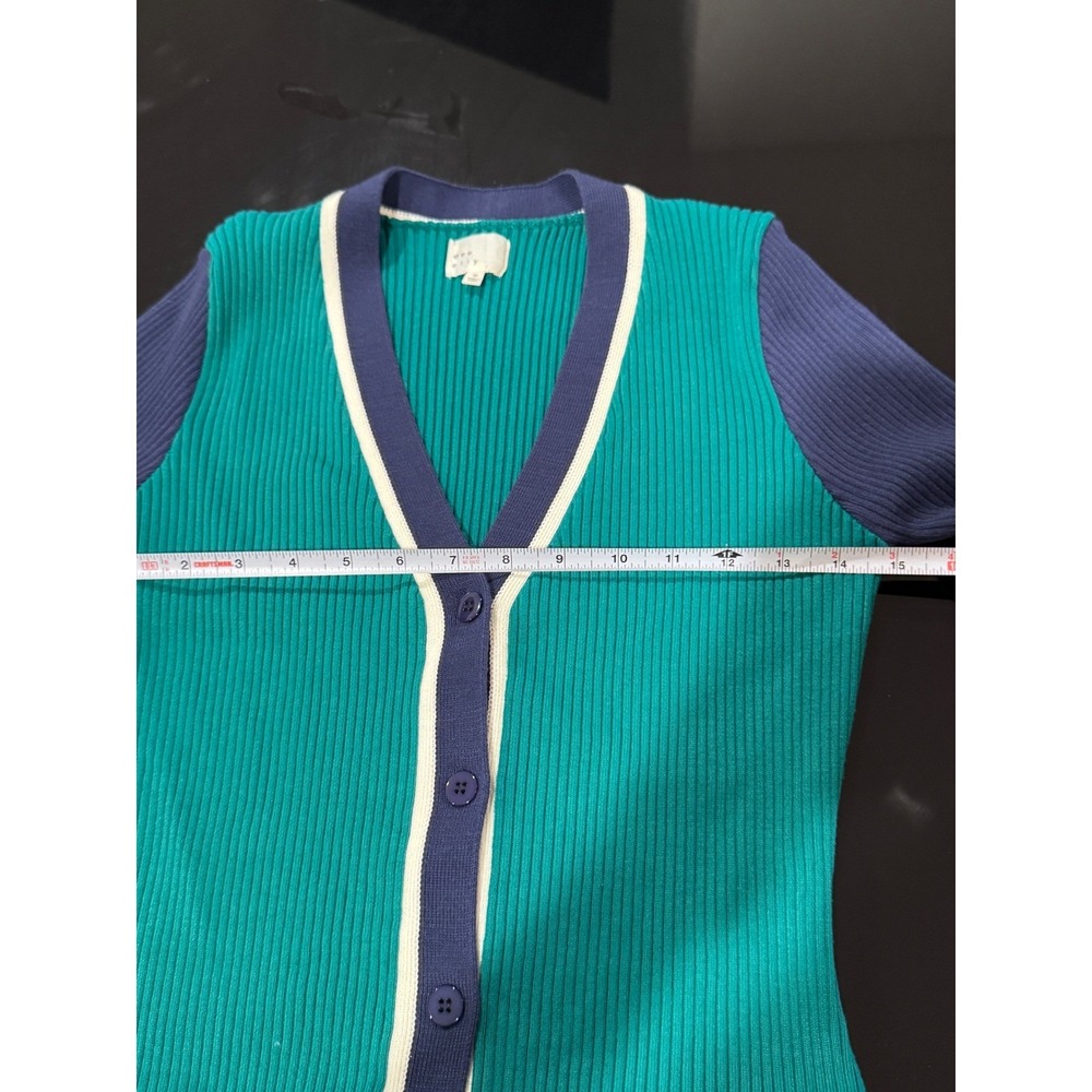 Dee Elly Teal Blue Purple Ribbed Knit Maxi Dress V Neck Cardigan M o2 - Picture 8 of 8